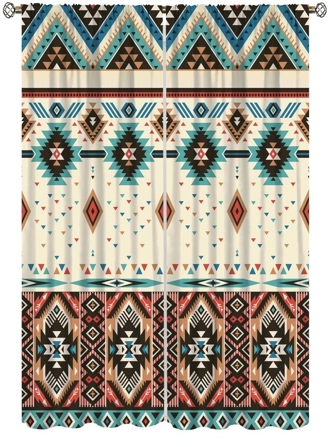 YCness Aztec Curtains for Bedroom, Southwestern Ethnic Geometric Window Treatments for Living Room,Tribal Navajo Boho Native American Pattern Drapes 2 Panel Set,42x54 Inch - Image 2